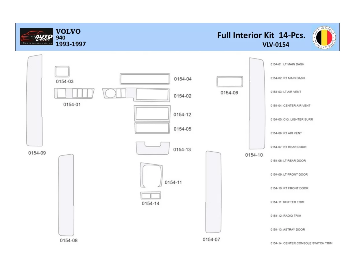 Volvo 940 1993-1997 Interior WHZ Dashboard trim kit 14 Parts - 1 - Interior Dash Trim Kit