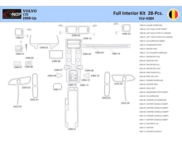 Volvo C70 2008 Interior WHZ Dashboard trim kit 28 Parts - 1 - Interior Dash Trim Kit