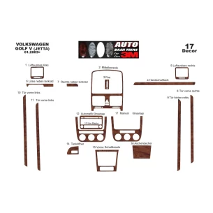Volkswagen Golf V Jetta 10.03-10.08 3D Interior Dashboard Trim Kit Dash Trim Dekor 16-Parts 2