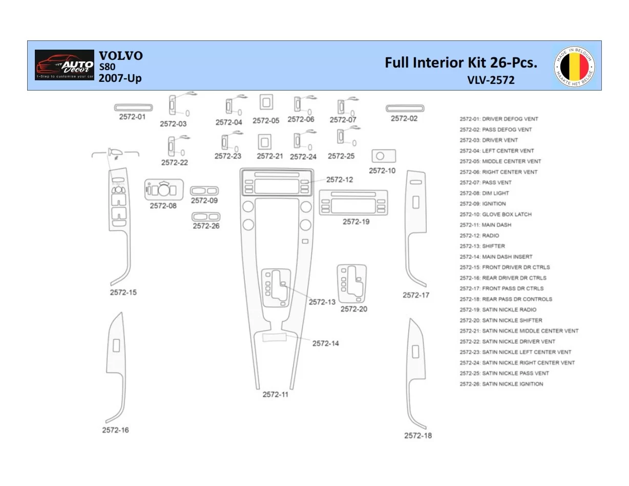 Volvo S80 2007 Interior WHZ Dashboard trim kit 26 Parts - 1 - Interior Dash Trim Kit
