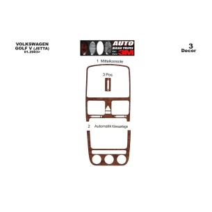Volkswagen Golf V Jetta 10.03-10.08 automatic AC 3D Interior Dashboard Trim Kit Dash Trim Dekor 3-Parts 2
