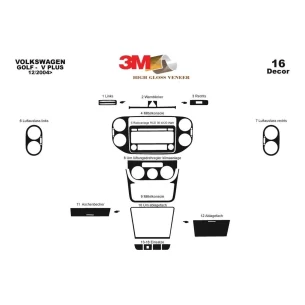 Volkswagen Golf V Plus 12.2004 3D Interior Dashboard Trim Kit Dash Trim Dekor 16-Parts 2