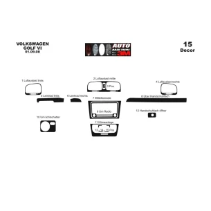Volkswagen Golf VI 09.2008 3D Interior Dashboard Trim Kit Dash Trim Dekor 15-Parts 2