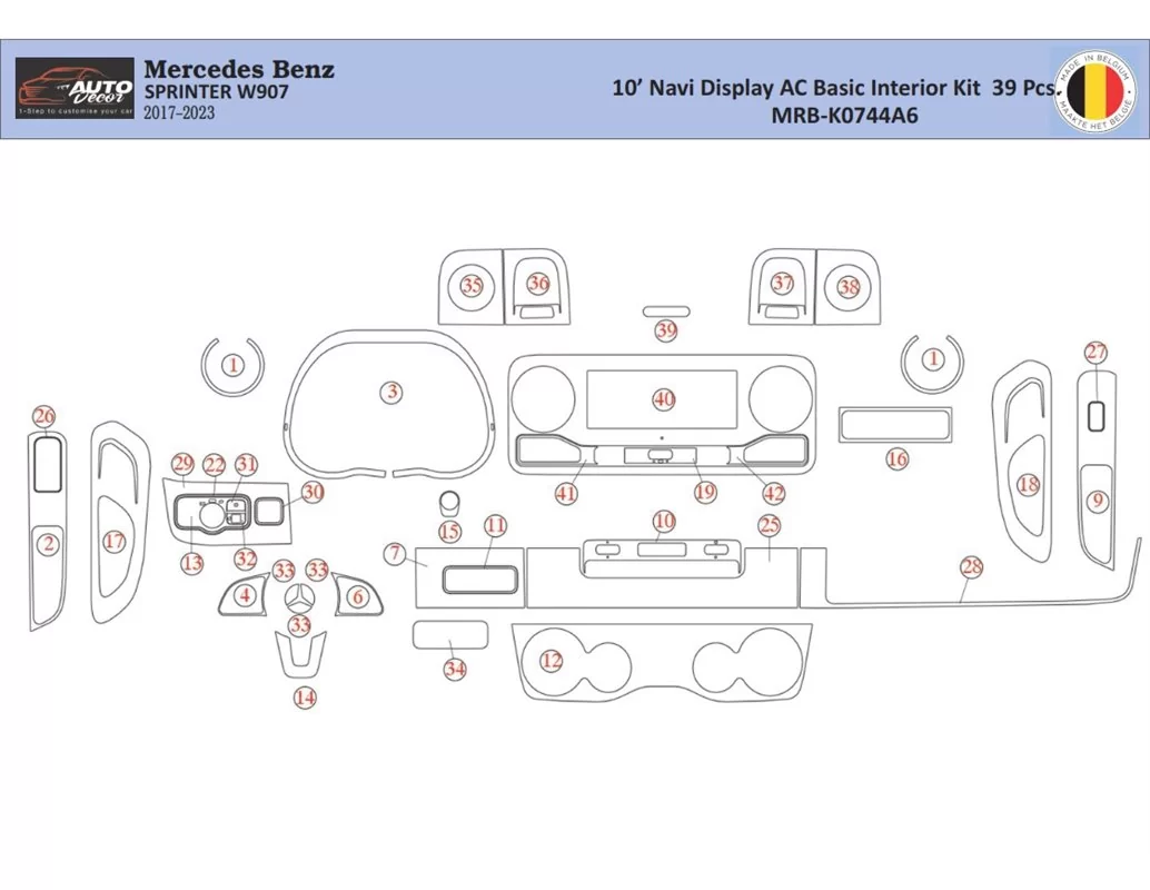 Mercedes Sprinter W907 Interior WHZ Dashboard trim kit 39 Parts - 1 - Interior Dash Trim Kit