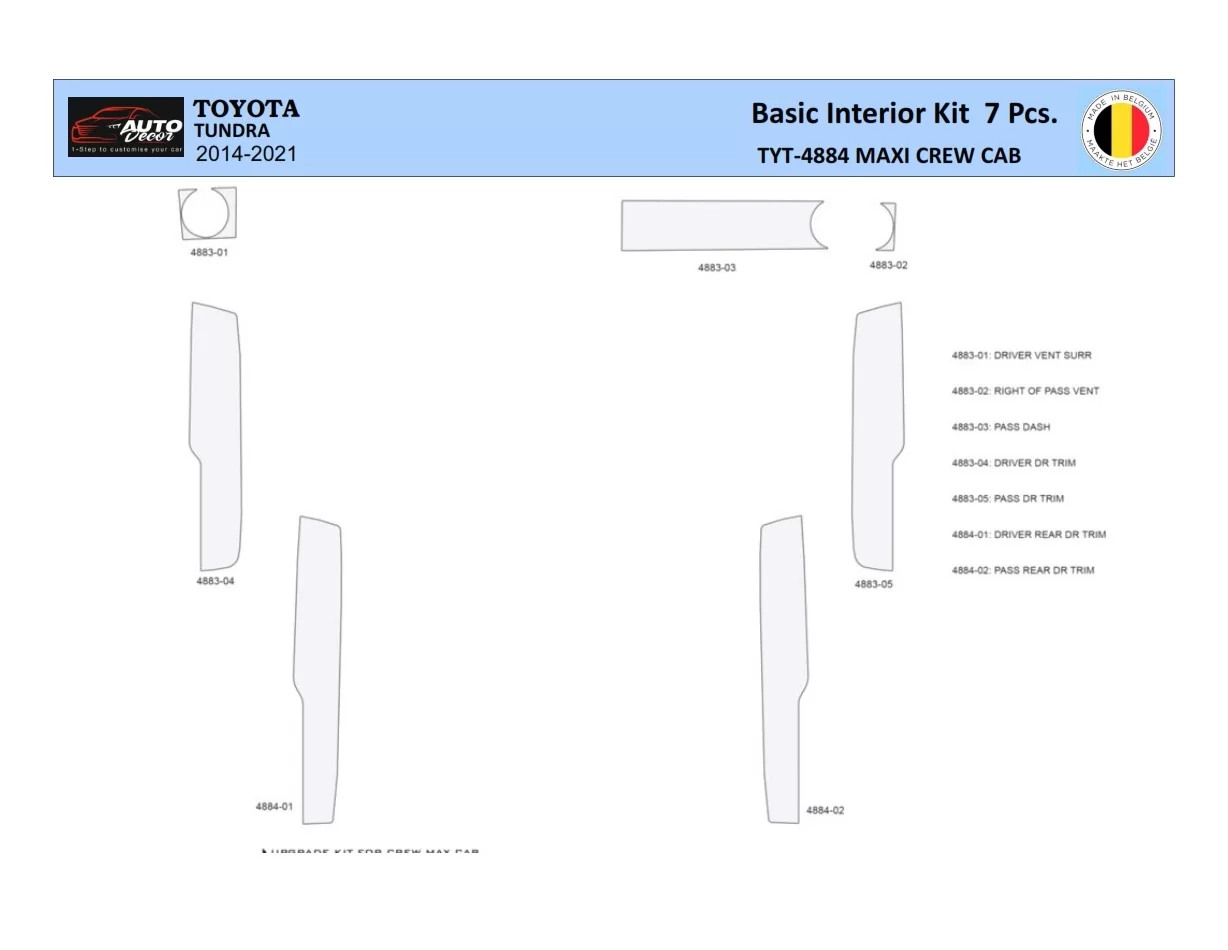 Toyota Tundra 2014-2021 Interior WHZ Dashboard trim kit 7 Parts - 1 - Interior Dash Trim Kit