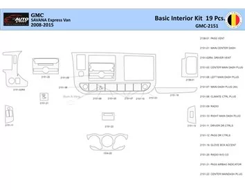 GMC Savana 2008-2020 Interior WHZ Dashboard trim kit 19 Parts - 1 - Interior Dash Trim Kit