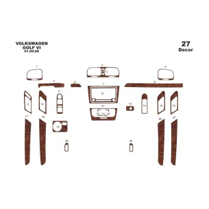Volkswagen Golf VI 09.2008 3D Interior Dashboard Trim Kit Dash Trim Dekor 27-Parts