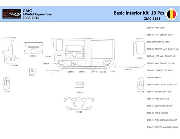 GMC Savana 2008-2020 Interior WHZ Dashboard trim kit 19 Parts - 1 - Interior Dash Trim Kit