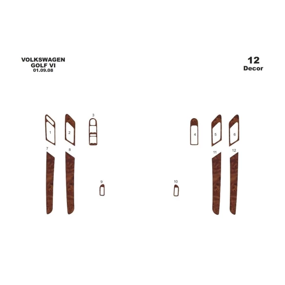 Volkswagen Golf VI Doors 09.2008 3D Interior Dashboard Trim Kit Dash Trim Dekor 12-Parts