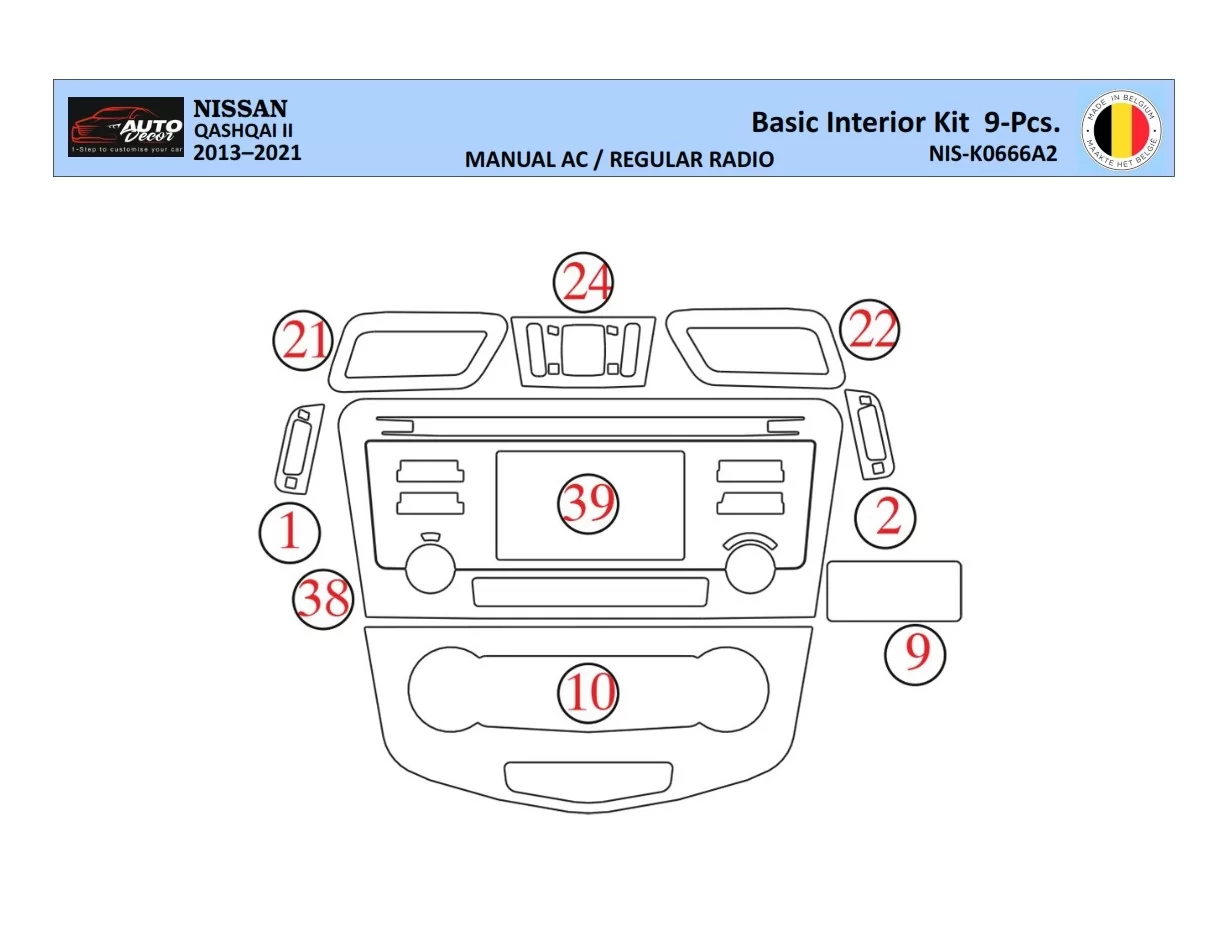 Nissan Qashqai 2018 Interior WHZ Dashboard trim kit 9 Parts - 1 - Interior Dash Trim Kit