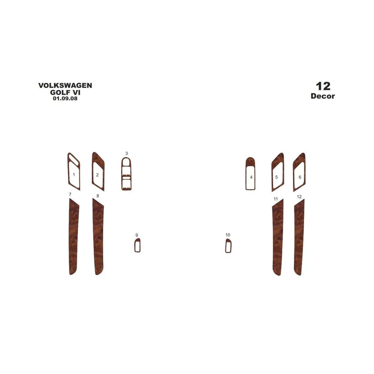 Volkswagen Golf VI Doors 09.2008 3D Interior Dashboard Trim Kit Dash Trim Dekor 12-Parts