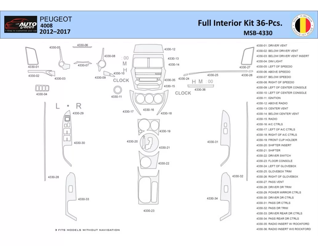 Peugeot 4008 2012-2017 Interior WHZ Dashboard trim kit 36 Parts - 1 - Interior Dash Trim Kit