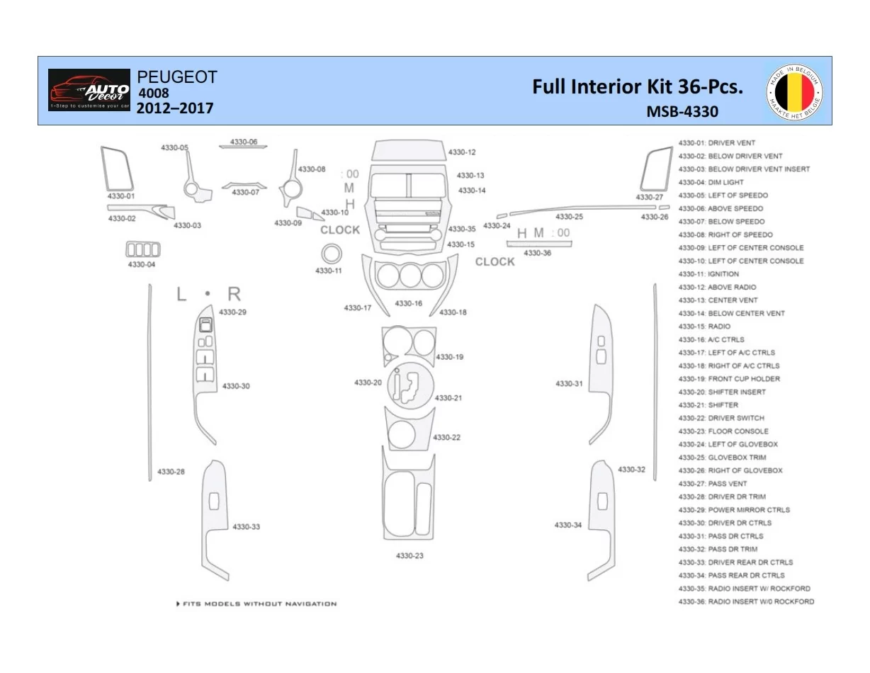 Peugeot 4008 2012-2017 Interior WHZ Dashboard trim kit 36 Parts - 1 - Interior Dash Trim Kit