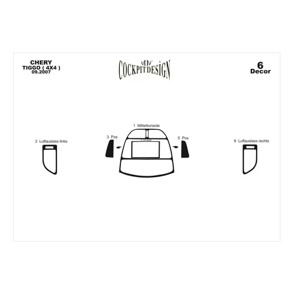 Chery Tiggo 4x4 09.2007 3D Interior Dashboard Trim Kit Dash Trim Dekor 6-Parts