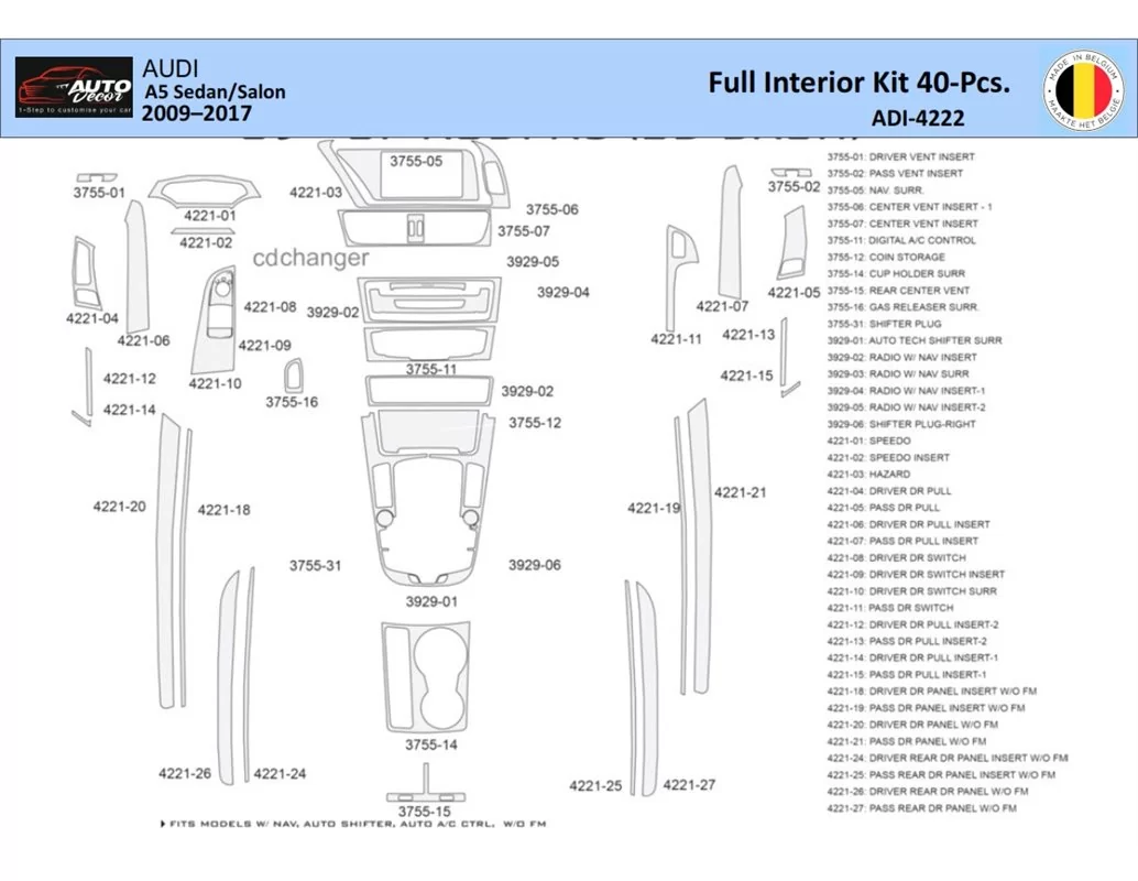 Audi A5 2008–2016 Interior WHZ Dashboard trim kit 40 Parts - 1 - Interior Dash Trim Kit