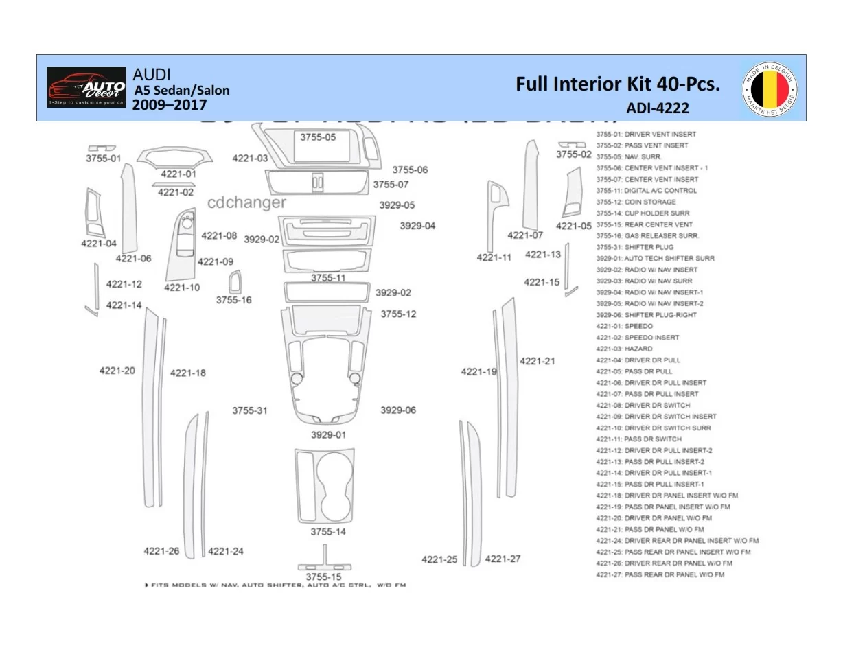 Audi A5 2008–2016 Interior WHZ Dashboard trim kit 40 Parts - 1 - Interior Dash Trim Kit