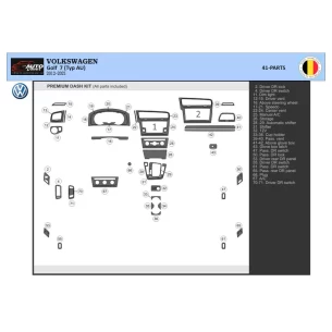 Volkswagen Golf VII AU 2012–2021 3D Interior Dashboard Trim Kit Dash Trim Dekor 41-Parts 2