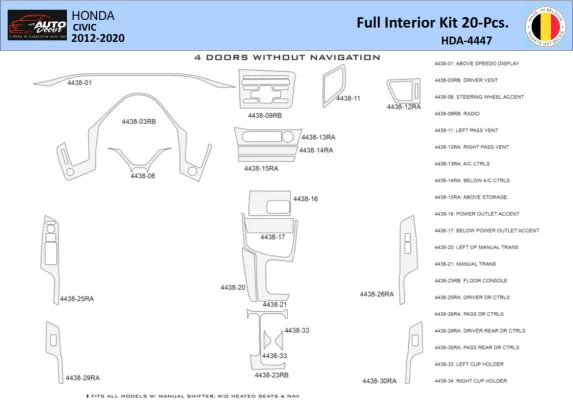 Honda Civic X 2012-2015 Interior WHZ Dashboard trim kit 20 Parts - 1 - Interior Dash Trim Kit