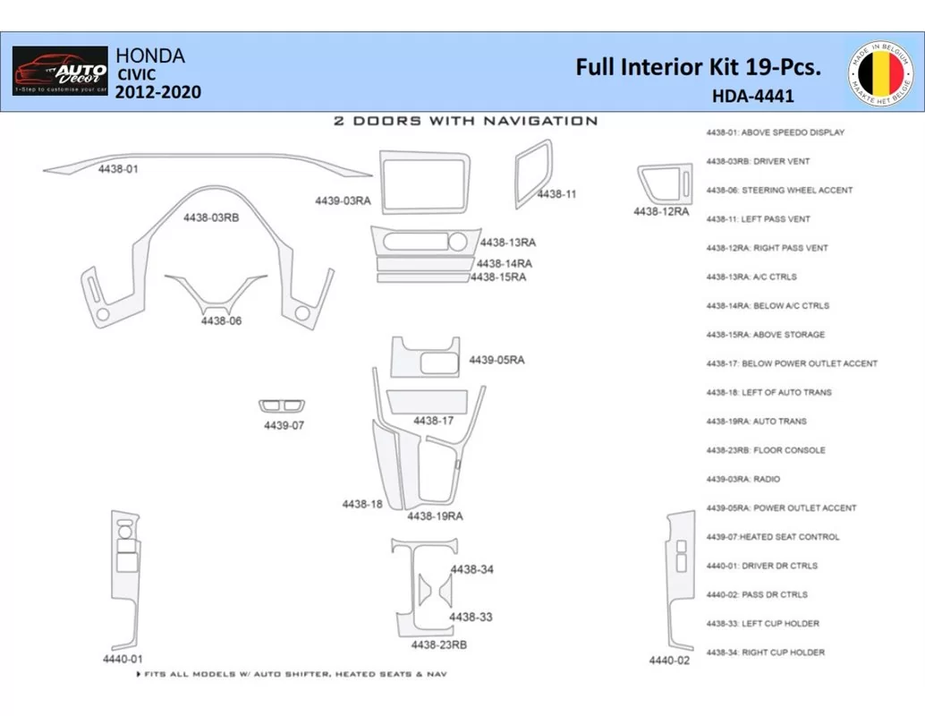 Honda Civic X 2012-2015 Interior WHZ Dashboard trim kit 20 Parts - 1 - Interior Dash Trim Kit