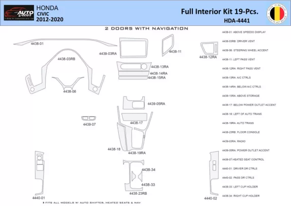 Honda Civic X 2012-2015 Interior WHZ Dashboard trim kit 20 Parts - 1 - Interior Dash Trim Kit