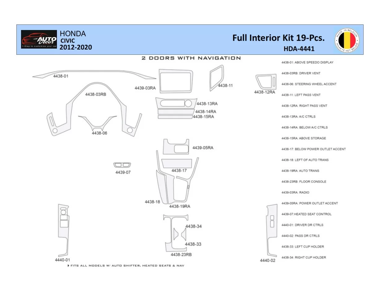 Honda Civic X 2012-2015 Interior WHZ Dashboard trim kit 20 Parts - 1 - Interior Dash Trim Kit