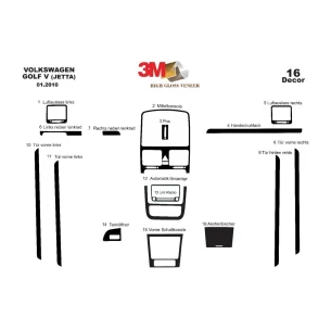 Volkswagen Jetta 01.2010 3D Interior Dashboard Trim Kit Dash Trim Dekor 16-Parts 2