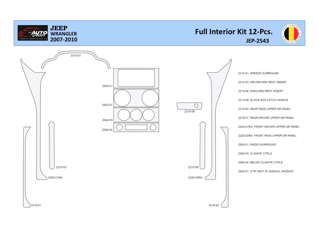 Jeep Wrangler 2007-2010 Interior WHZ Dashboard trim kit 12 Parts - 1 - Interior Dash Trim Kit