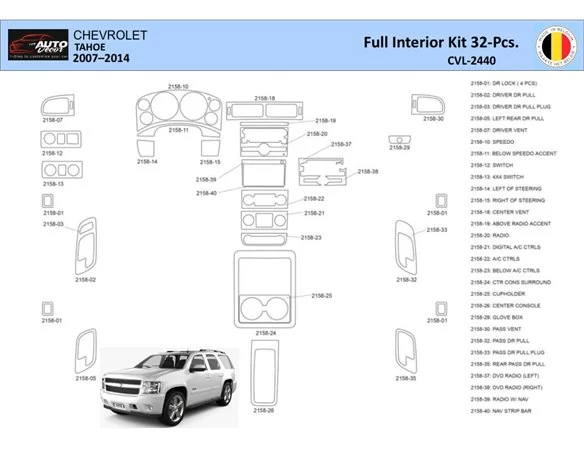 Chevrolet Tahoe 2007-2014 Interior WHZ Dashboard trim kit 32 Parts - 1 - Interior Dash Trim Kit
