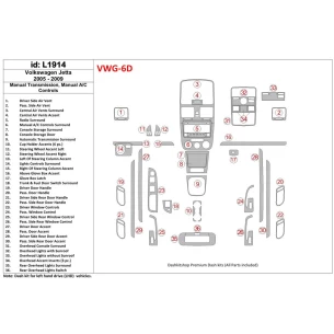 Volkswagen Jetta 2005-2009 Manual Trans, Aircondition Interior BD Dash Trim Kit 2