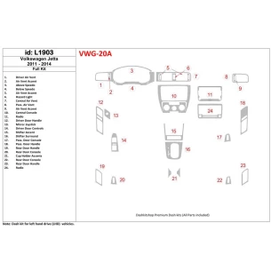 Volkswagen Jetta 2011-UP Full Set, Without NAVI Interior BD Dash Trim Kit 2