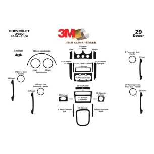 Chevrolet Aveo 03.04-01.06 3D Interior Dashboard Trim Kit Dash Trim Dekor 29-Parts 2