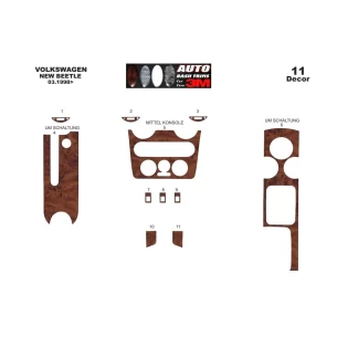 Volkswagen New Beettle 03.98-04.02 3D Interior Dashboard Trim Kit Dash Trim Dekor 11-Parts 2