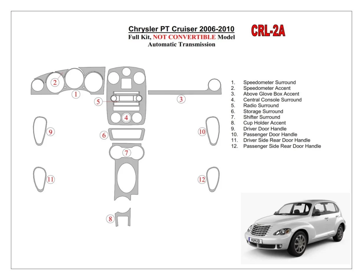 Chrysler PT Cruiser 2006-UP Full Set Interior BD Dash Trim Kit - 1 - Interior Dash Trim Kit