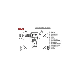 Volkswagen Passat 1998-1999 Full Set, 24 Parts set Interior BD Dash Trim Kit