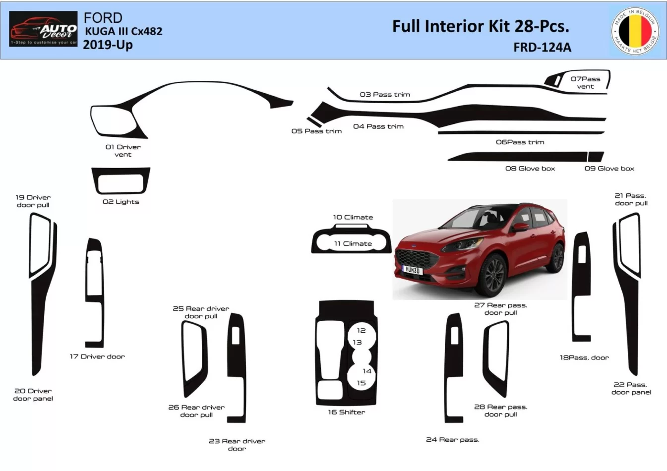 Ford Kuga III 2019-Up Interior WHZ Dashboard trim kit 28 Parts - 1 - Interior Dash Trim Kit