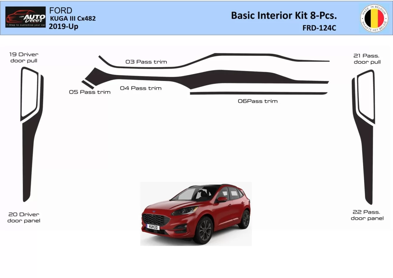Ford Kuga III 2019-Up Interior WHZ Dashboard trim kit 8-Parts - 1 - Interior Dash Trim Kit