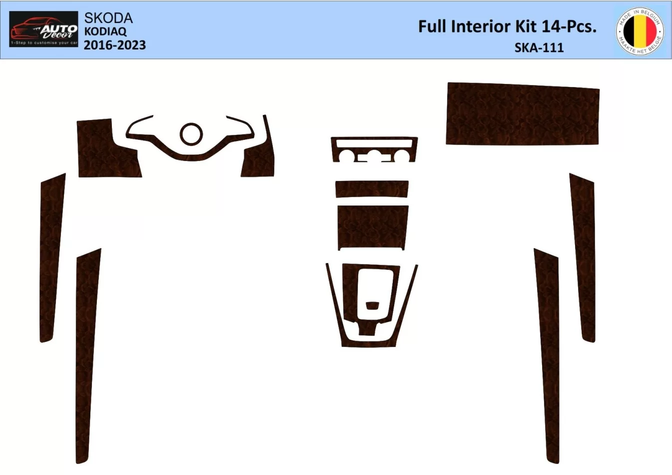 Skoda Kodiaq 2018 3D Interior Dashboard Trim Kit Dash Trim Dekor 14-Parts - 1 - Interior Dash Trim Kit