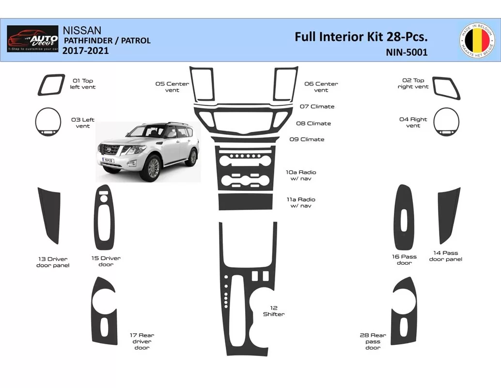 Nissan Pathfinder Patrol 2017-2021 Interior WHZ Dashboard trim kit 28 Parts - 1 - Interior Dash Trim Kit