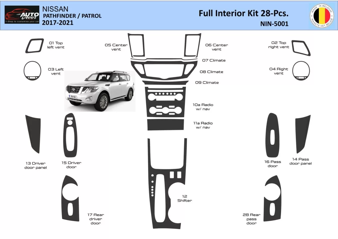 Nissan Pathfinder Patrol 2017-2021 Interior WHZ Dashboard trim kit 28 Parts - 1 - Interior Dash Trim Kit