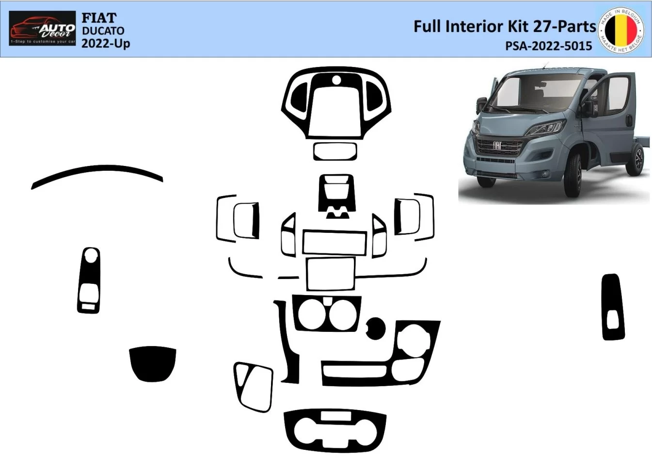 Fiat Ducato 2022 3D Interior Dashboard Trim Kit Dash Trim Dekor 27-Parts - 1 - Interior Dash Trim Kit