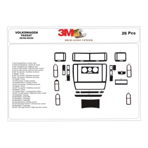 Volkswagen Passat B5 Typ 3B 09.96-06.04 3D Interior Dashboard Trim Kit Dash Trim Dekor 26-Parts 2