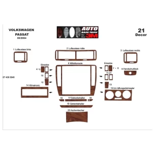 Volkswagen Passat B5.5 Typ 3BG 07.04-06.05 3D Interior Dashboard Trim Kit Dash Trim Dekor 21-Parts
