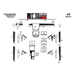 Volkswagen Passat B7 2012-2015 3D Interior Dashboard Trim Kit Dash Trim Dekor 45-Parts 2