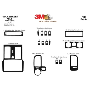 Volkswagen Polo 6N2 10.99-08 01 3D Interior Dashboard Trim Kit Dash Trim Dekor 16-Parts 2