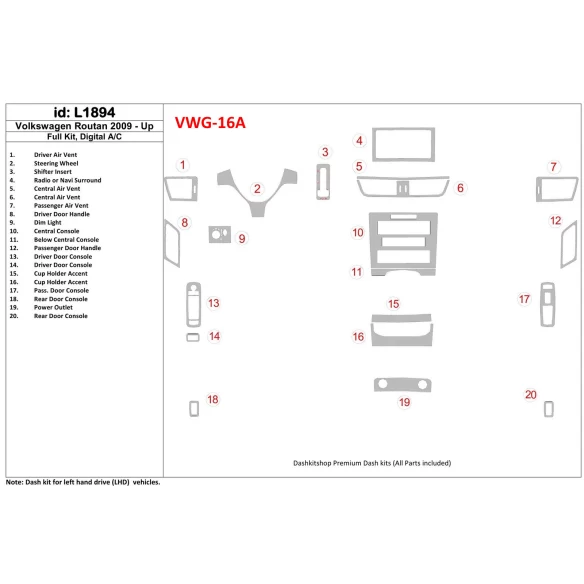 Volkswagen Routan 2009-UP Full Set,Automatic AC Interior BD Dash Trim Kit