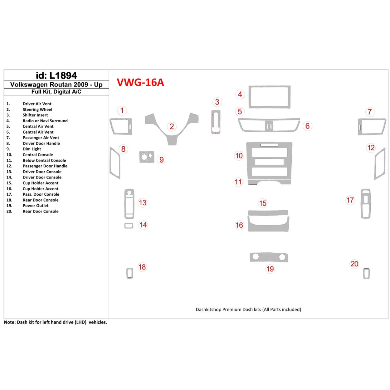 Volkswagen Routan 2009-UP Full Set,Automatic AC Interior BD Dash Trim Kit