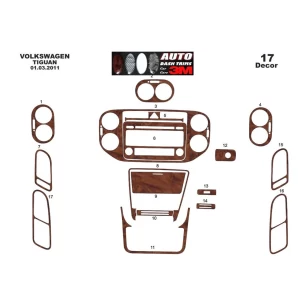 Volkswagen Tiguan 09.2007 3D Interior Dashboard Trim Kit Dash Trim Dekor 17-Parts 2