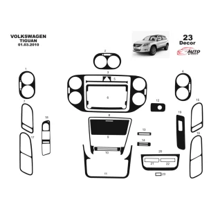 Volkswagen Tiguan 09.2011 3D Interior Dashboard Trim Kit Dash Trim Dekor 23-Parts 2