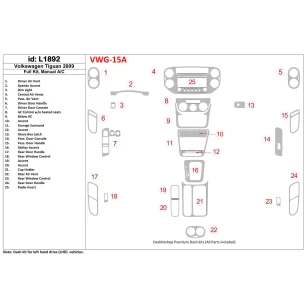 Volkswagen Tiguan 2009-2009 Full Set, Manual Gearbox AC Interior BD Dash Trim Kit 2