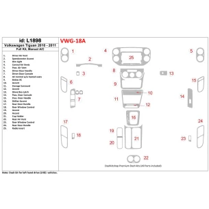 Volkswagen Tiguan 2010-UP Full Set, Manual Gearbox AC Control Interior BD Dash Trim Kit 2